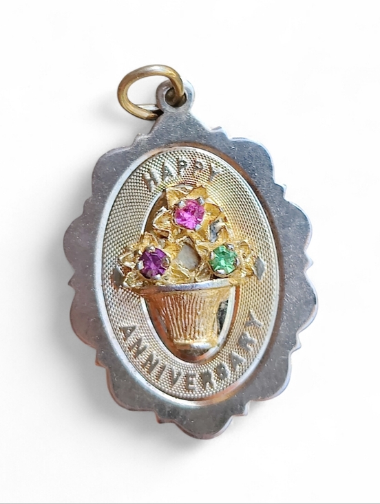 Vintage Jewelry - Vintage 14K Vermeil Sterling Silver Gemstone Happy Anniversary Pendant